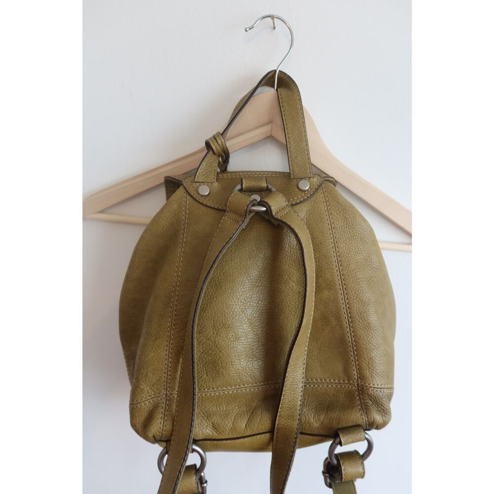 Fossil Green Leather Drawstring Backpack With Fos… - image 5